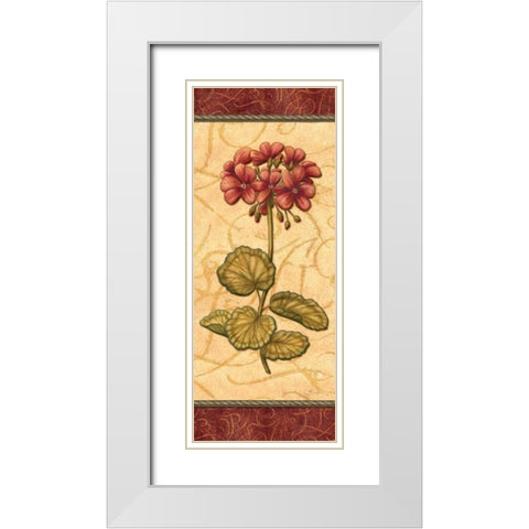 Red Passion Geranium White Modern Wood Framed Art Print with Double Matting by Audrey, Charlene