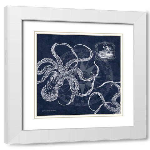 Octopi on Indigo I White Modern Wood Framed Art Print with Double Matting by Babbitt, Gwendolyn