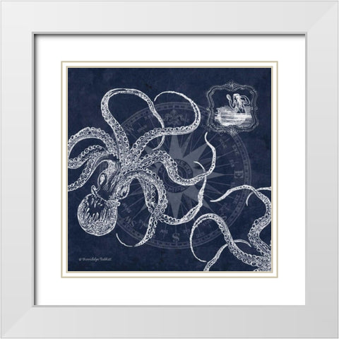 Octopi on Indigo I White Modern Wood Framed Art Print with Double Matting by Babbitt, Gwendolyn