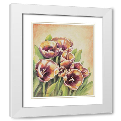 Purple Tulips I White Modern Wood Framed Art Print with Double Matting by Babbitt, Gwendolyn