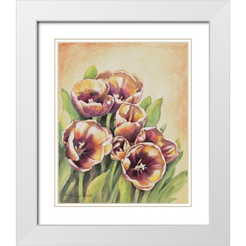 Purple Tulips I White Modern Wood Framed Art Print with Double Matting by Babbitt, Gwendolyn