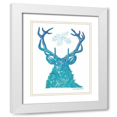 Indigo and Teal Deer I White Modern Wood Framed Art Print with Double Matting by Babbitt, Gwendolyn