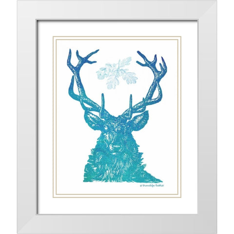 Indigo and Teal Deer I White Modern Wood Framed Art Print with Double Matting by Babbitt, Gwendolyn