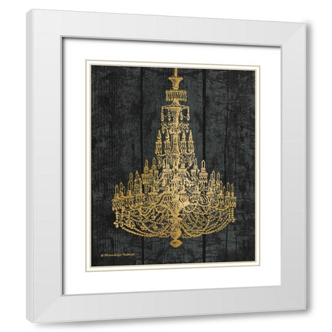 Gold Chandelier I White Modern Wood Framed Art Print with Double Matting by Babbitt, Gwendolyn