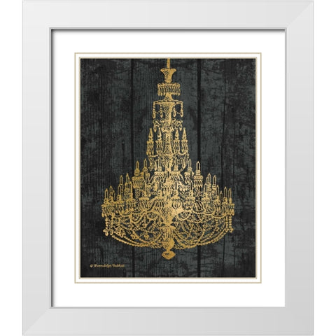 Gold Chandelier I White Modern Wood Framed Art Print with Double Matting by Babbitt, Gwendolyn