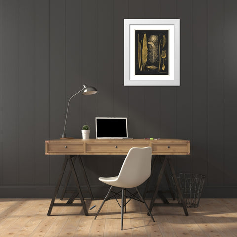 Gold Feathers I White Modern Wood Framed Art Print with Double Matting by Babbitt, Gwendolyn