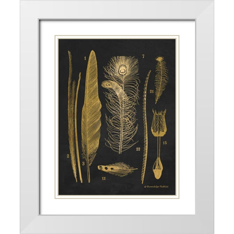 Gold Feathers I White Modern Wood Framed Art Print with Double Matting by Babbitt, Gwendolyn