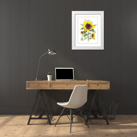 Sunflowers White Modern Wood Framed Art Print with Double Matting by Babbitt, Gwendolyn