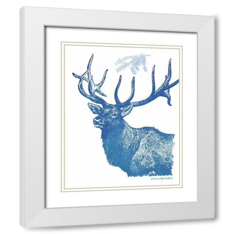 Indigo Deer II White Modern Wood Framed Art Print with Double Matting by Babbitt, Gwendolyn