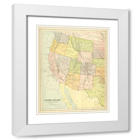 US Map West White Modern Wood Framed Art Print with Double Matting by Babbitt, Gwendolyn