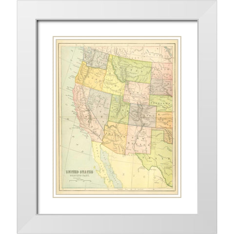 US Map West White Modern Wood Framed Art Print with Double Matting by Babbitt, Gwendolyn