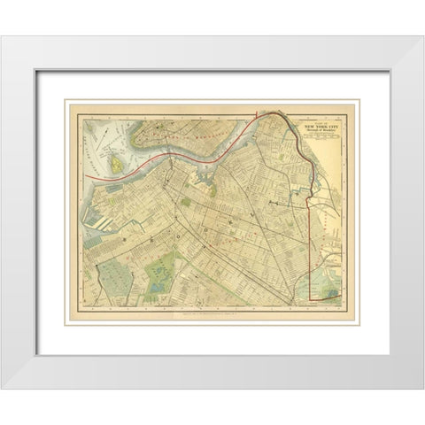 Brooklyn Map White Modern Wood Framed Art Print with Double Matting by Babbitt, Gwendolyn