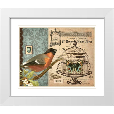 Bird and Cage I White Modern Wood Framed Art Print with Double Matting by Babbit, Gwendolyn