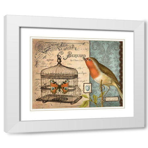 Bird and Cage II White Modern Wood Framed Art Print with Double Matting by Babbit, Gwendolyn