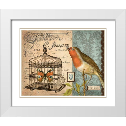 Bird and Cage II White Modern Wood Framed Art Print with Double Matting by Babbit, Gwendolyn
