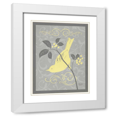 Grey and Yellow Bird I White Modern Wood Framed Art Print with Double Matting by Babbitt, Gwendolyn
