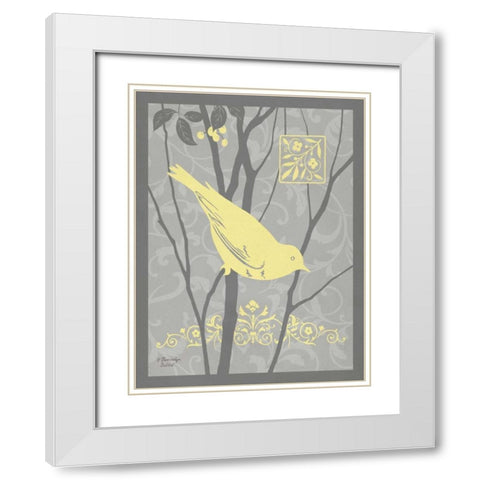Grey and Yellow Bird II White Modern Wood Framed Art Print with Double Matting by Babbitt, Gwendolyn