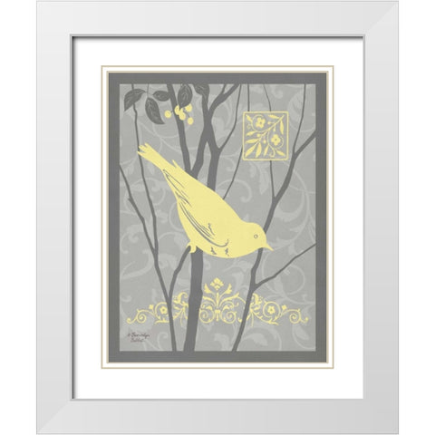 Grey and Yellow Bird II White Modern Wood Framed Art Print with Double Matting by Babbitt, Gwendolyn