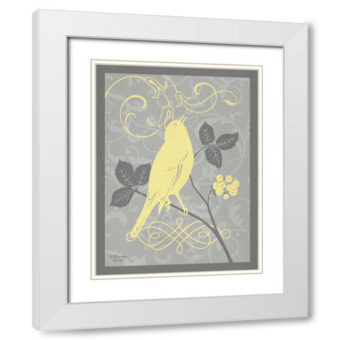 Grey and Yellow Bird III White Modern Wood Framed Art Print with Double Matting by Babbitt, Gwendolyn