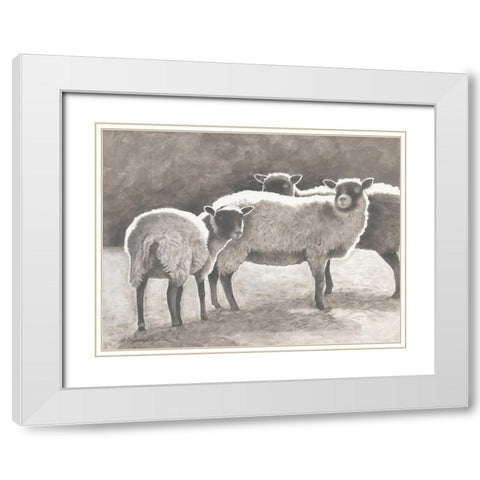 Three Heirloom Sheep White Modern Wood Framed Art Print with Double Matting by Babbitt, Gwendolyn