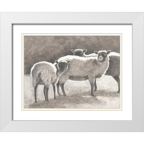 Three Heirloom Sheep White Modern Wood Framed Art Print with Double Matting by Babbitt, Gwendolyn
