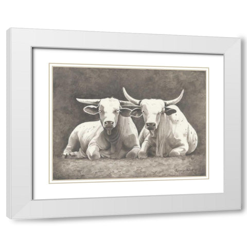 Two White Bulls White Modern Wood Framed Art Print with Double Matting by Babbitt, Gwendolyn