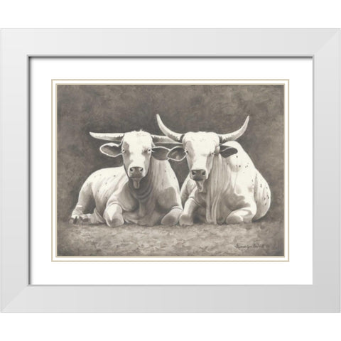 Two White Bulls White Modern Wood Framed Art Print with Double Matting by Babbitt, Gwendolyn