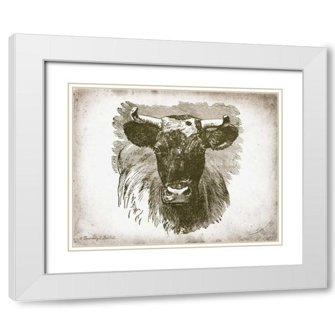 Cow Face I White Modern Wood Framed Art Print with Double Matting by Babbitt, Gwendolyn