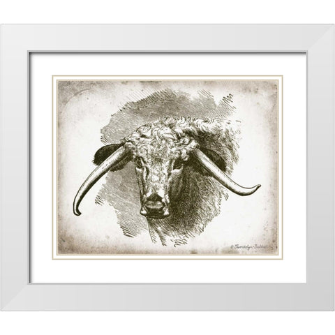 Cow Face II White Modern Wood Framed Art Print with Double Matting by Babbitt, Gwendolyn