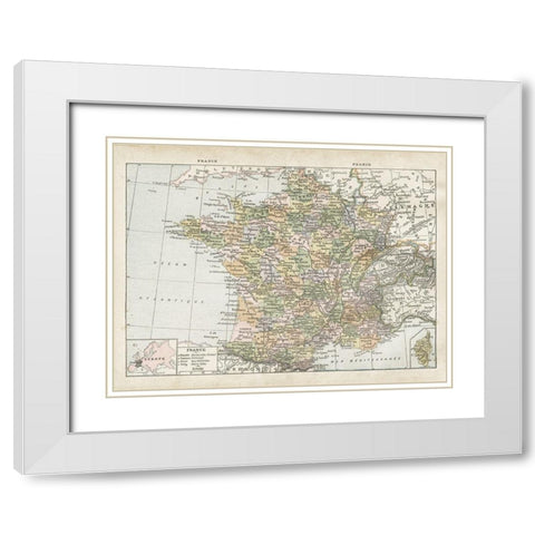 France Map White Modern Wood Framed Art Print with Double Matting by Babbitt, Gwendolyn