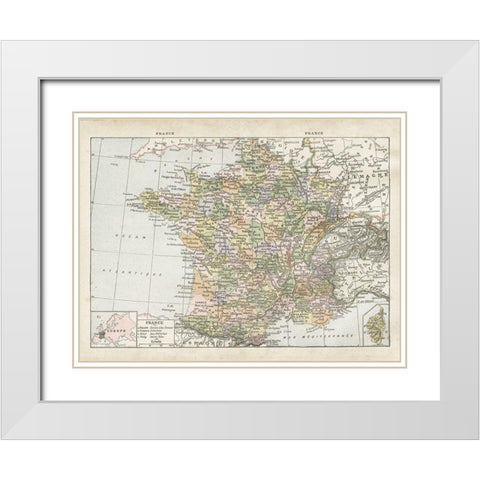 France Map White Modern Wood Framed Art Print with Double Matting by Babbitt, Gwendolyn
