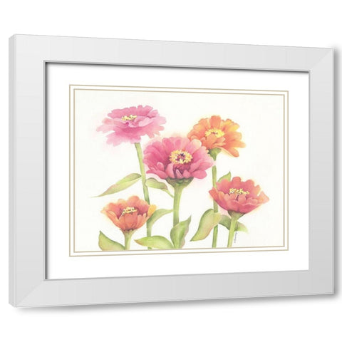 Happy Zinnias White Modern Wood Framed Art Print with Double Matting by Babbitt, Gwendolyn