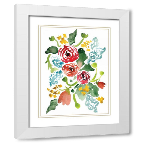 Red Floral Array I White Modern Wood Framed Art Print with Double Matting by Berrenson, Sara