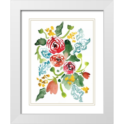 Red Floral Array I White Modern Wood Framed Art Print with Double Matting by Berrenson, Sara