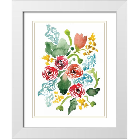 Red Floral Array II White Modern Wood Framed Art Print with Double Matting by Berrenson, Sara
