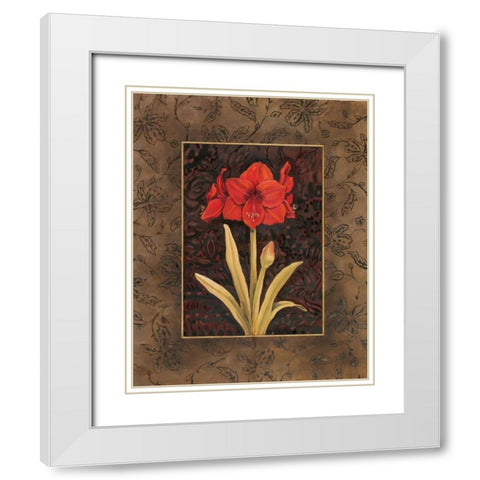 Damask Amaryllis White Modern Wood Framed Art Print with Double Matting by Brent, Paul
