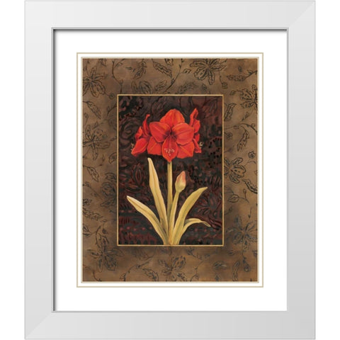 Damask Amaryllis White Modern Wood Framed Art Print with Double Matting by Brent, Paul