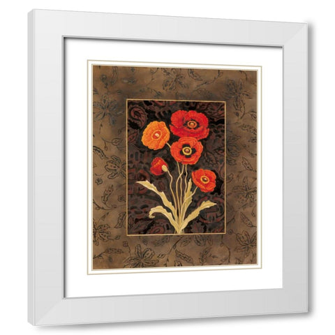 Damask Poppies White Modern Wood Framed Art Print with Double Matting by Brent, Paul
