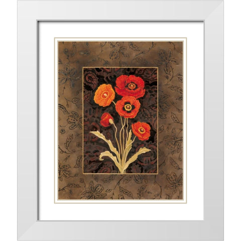Damask Poppies White Modern Wood Framed Art Print with Double Matting by Brent, Paul