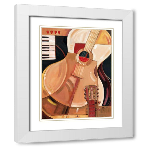 Abstract Guitar White Modern Wood Framed Art Print with Double Matting by Brent, Paul