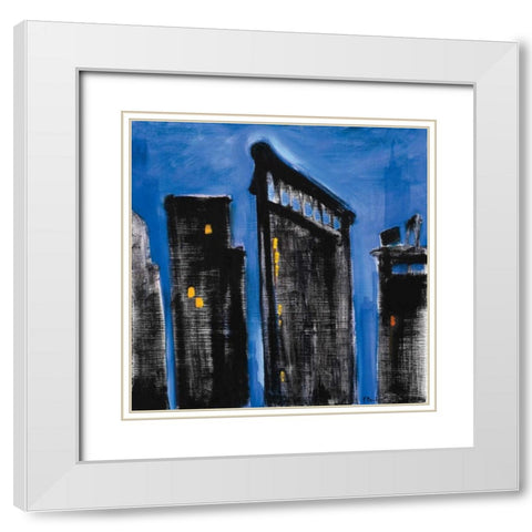 Blue Cityscape White Modern Wood Framed Art Print with Double Matting by Brent, Paul