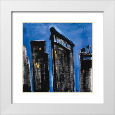 Blue Cityscape White Modern Wood Framed Art Print with Double Matting by Brent, Paul