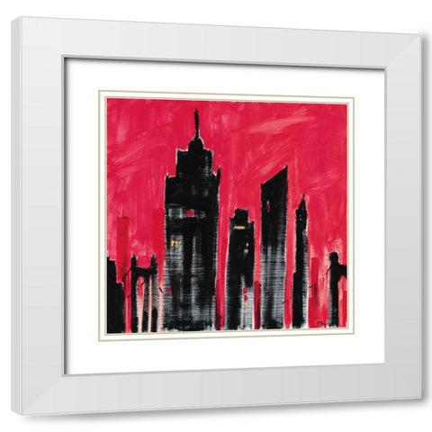 Red Cityscape White Modern Wood Framed Art Print with Double Matting by Brent, Paul