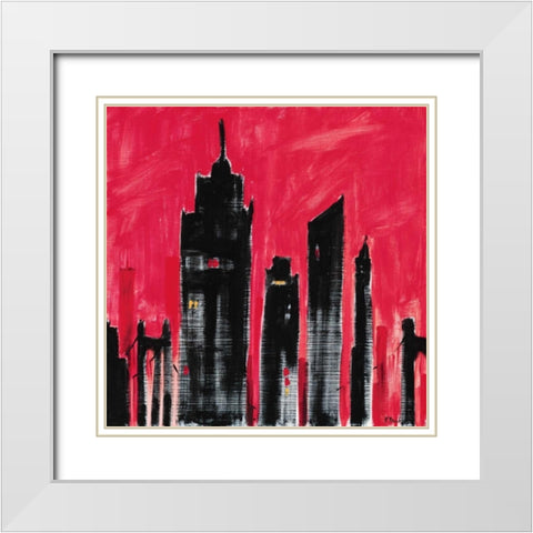 Red Cityscape White Modern Wood Framed Art Print with Double Matting by Brent, Paul