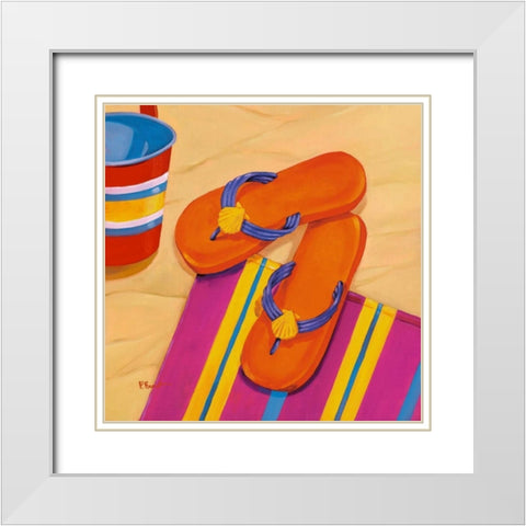 Orange Flip Flops White Modern Wood Framed Art Print with Double Matting by Brent, Paul