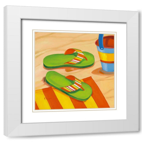 Green Flip Flops White Modern Wood Framed Art Print with Double Matting by Brent, Paul