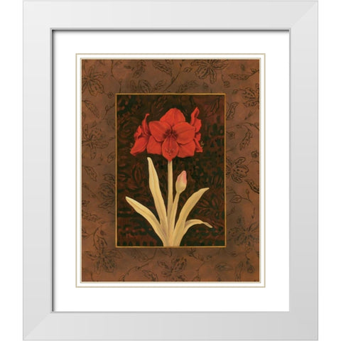 Damask Amaryllis White Modern Wood Framed Art Print with Double Matting by Brent, Paul