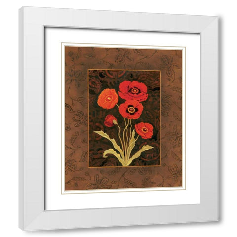 Damask Poppy White Modern Wood Framed Art Print with Double Matting by Brent, Paul