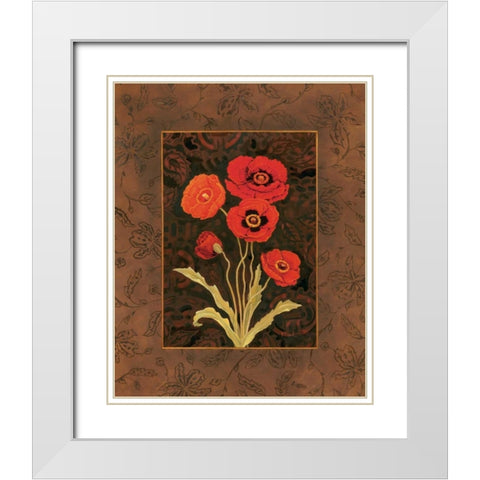 Damask Poppy White Modern Wood Framed Art Print with Double Matting by Brent, Paul