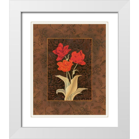 Damask Tulip White Modern Wood Framed Art Print with Double Matting by Brent, Paul